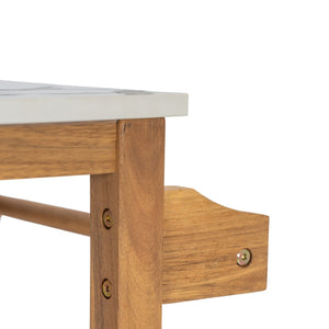 English Elm Outdoor Acacia Wood Bar Cart with Marble Effect Top Barn Cabinet Patio Entertaining N775P406147N