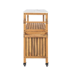 English Elm Outdoor Acacia Wood Bar Cart with Marble Effect Top Barn Cabinet Patio Entertaining N775P406147N