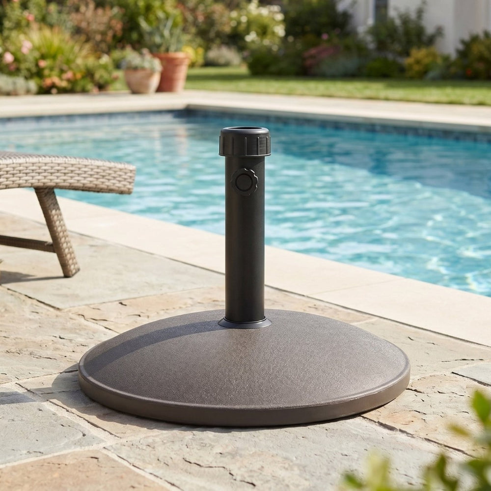 English Elm Ander Outdoor Round Umbrella Base with Concrete Core and Uv Resistant Resin Shell Brown N775P407222A