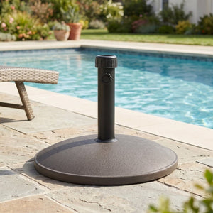 English Elm Ander Outdoor Round Umbrella Base with Concrete Core and Uv Resistant Resin Shell Brown N775P407222A