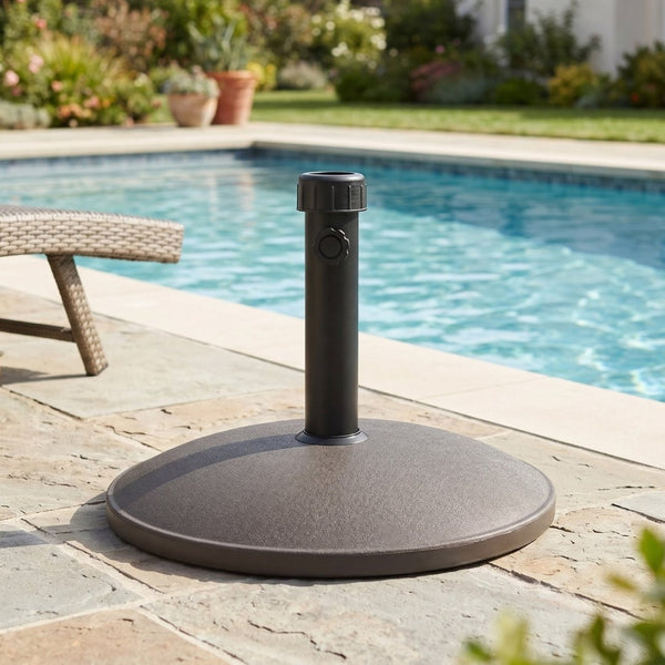 English Elm Ander Outdoor Round Umbrella Base with Concrete Core and Uv Resistant Resin Shell Brown N775P407222A