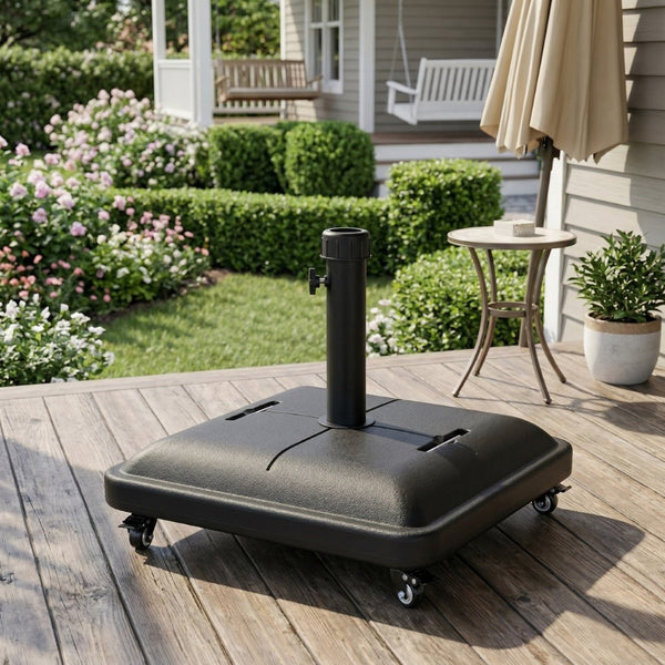 English Elm Halea Square Patio Umbrella Base 90 Pound Weighted Resin Stand with Rolling Wheels N775P407228B