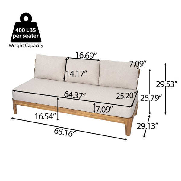 English Elm Galea Solid Acacia Outdoor Sofa with Teak Grain Finish and Beige Cushions for Patio N775P409422T
