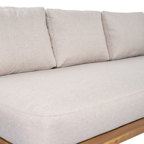 English Elm Galea Solid Acacia Outdoor Sofa with Teak Grain Finish and Beige Cushions for Patio N775P409422T