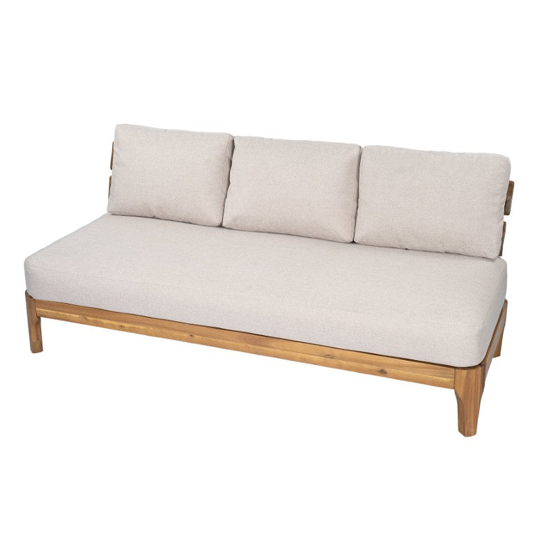 English Elm Galea Solid Acacia Outdoor Sofa with Teak Grain Finish and Beige Cushions for Patio N775P409422T
