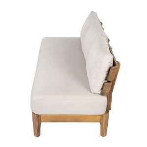 English Elm Galea Solid Acacia Outdoor Sofa with Teak Grain Finish and Beige Cushions for Patio N775P409422T