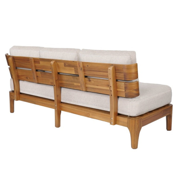 English Elm Galea Solid Acacia Outdoor Sofa with Teak Grain Finish and Beige Cushions for Patio N775P409422T