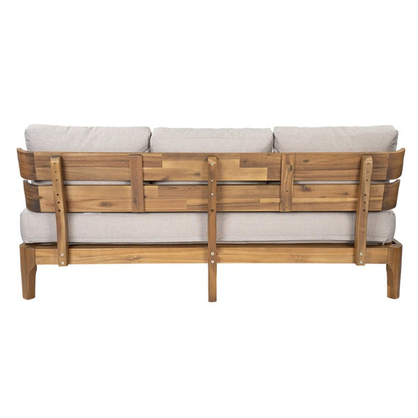 English Elm Galea Solid Acacia Outdoor Sofa with Teak Grain Finish and Beige Cushions for Patio N775P409422T