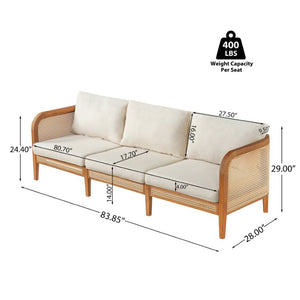 English Elm Kirkby Outdoor Acacia Wood Sofa with Wicker Weave and Cushioned Three Seat Comfort N775P410573T