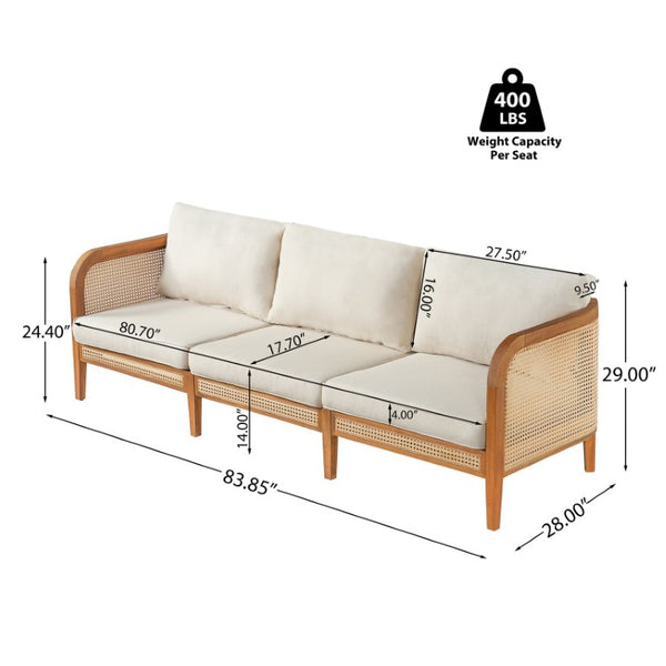 English Elm Kirkby Outdoor Acacia Wood Sofa with Wicker Weave and Cushioned Three Seat Comfort N775P410573T