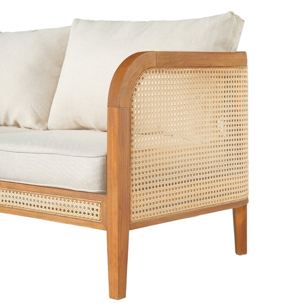 English Elm Kirkby Outdoor Acacia Wood Sofa with Wicker Weave and Cushioned Three Seat Comfort N775P410573T