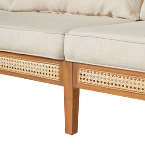 English Elm Kirkby Outdoor Acacia Wood Sofa with Wicker Weave and Cushioned Three Seat Comfort N775P410573T