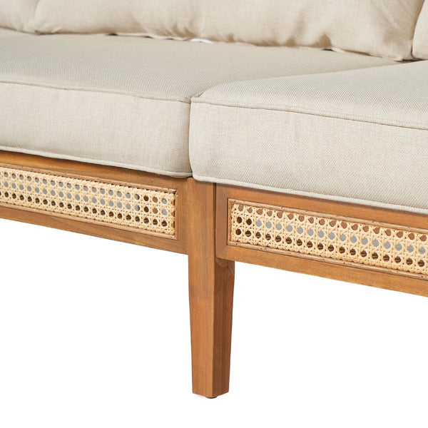 English Elm Kirkby Outdoor Acacia Wood Sofa with Wicker Weave and Cushioned Three Seat Comfort N775P410573T