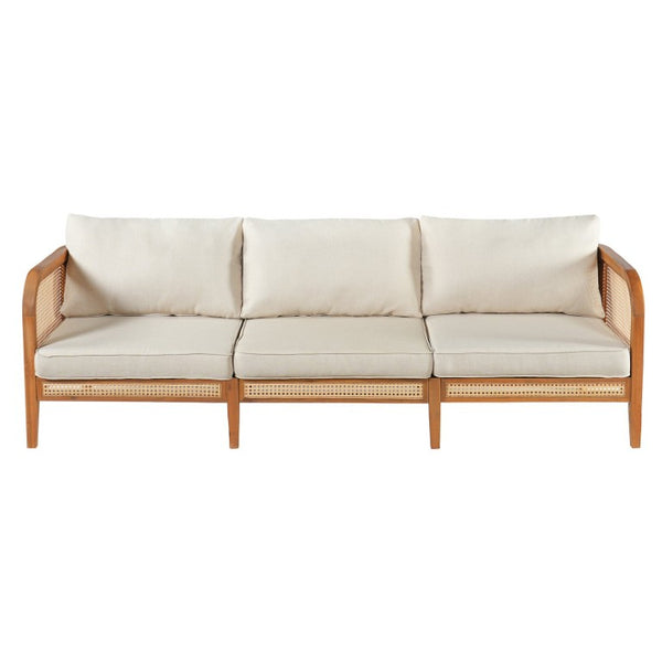 English Elm Kirkby Outdoor Acacia Wood Sofa with Wicker Weave and Cushioned Three Seat Comfort N775P410573T