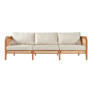 English Elm Kirkby Outdoor Acacia Wood Sofa with Wicker Weave and Cushioned Three Seat Comfort N775P410573T