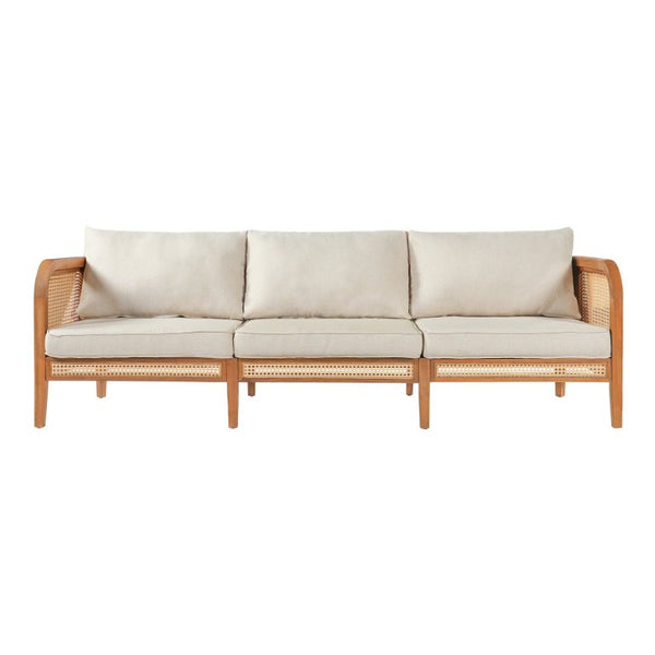 English Elm Kirkby Outdoor Acacia Wood Sofa with Wicker Weave and Cushioned Three Seat Comfort N775P410573T
