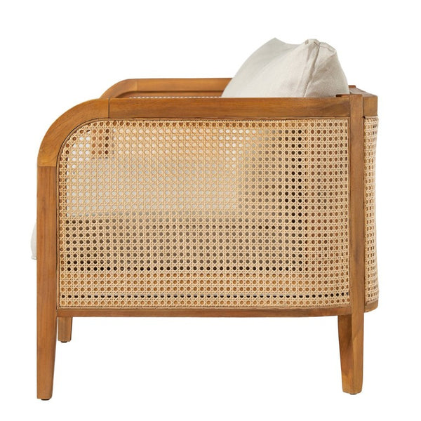 English Elm Kirkby Outdoor Acacia Wood Sofa with Wicker Weave and Cushioned Three Seat Comfort N775P410573T
