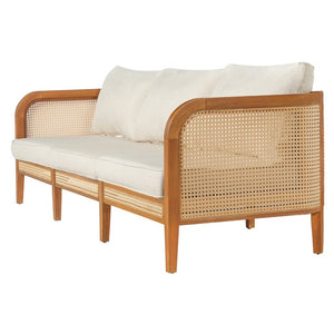 English Elm Kirkby Outdoor Acacia Wood Sofa with Wicker Weave and Cushioned Three Seat Comfort N775P410573T