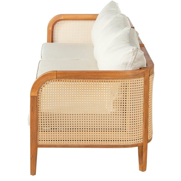 English Elm Kirkby Outdoor Acacia Wood Sofa with Wicker Weave and Cushioned Three Seat Comfort N775P410573T