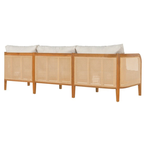 English Elm Kirkby Outdoor Acacia Wood Sofa with Wicker Weave and Cushioned Three Seat Comfort N775P410573T