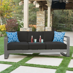 English Elm Cape Coral Outdoor 3 Seat Sofa with Convertible Aluminum Tray for Patio Lounging N775P412359G