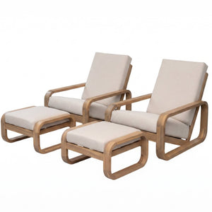 English Elm Briar Acacia Wood Outdoor Lounge Chair with Ottoman Mid-Century Curved Patio Set Set of 2 N775P412673L-2_N775P531995L-2
