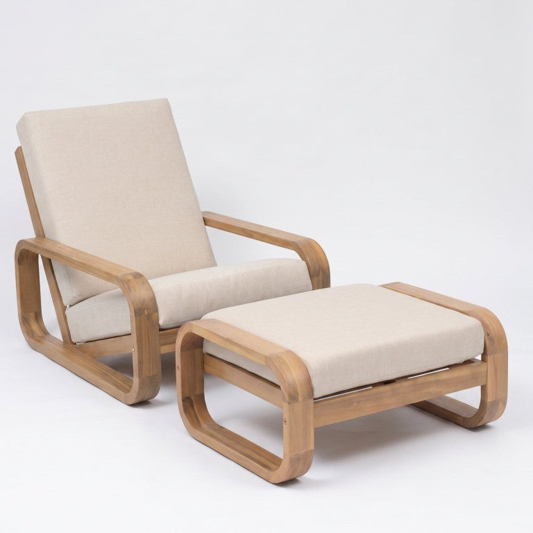 English Elm Briar Acacia Wood Outdoor Lounge Chair with Ottoman Mid-Century Curved Patio Set Set of 1 N775P412673L_N775P531995L