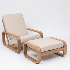 English Elm Briar Acacia Wood Outdoor Lounge Chair with Ottoman Mid-Century Curved Patio Set Set of 1 N775P412673L_N775P531995L