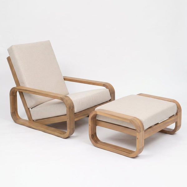 English Elm Briar Acacia Wood Outdoor Lounge Chair with Ottoman Mid-Century Curved Patio Set Set of 1 N775P412673L_N775P531995L