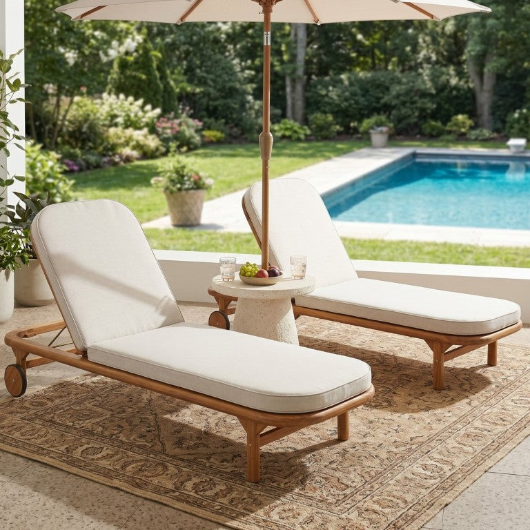 English Elm Serene Acacia Wood Outdoor Chaise Lounges Teak Finish Resort Style Set of 2 N775P419256T