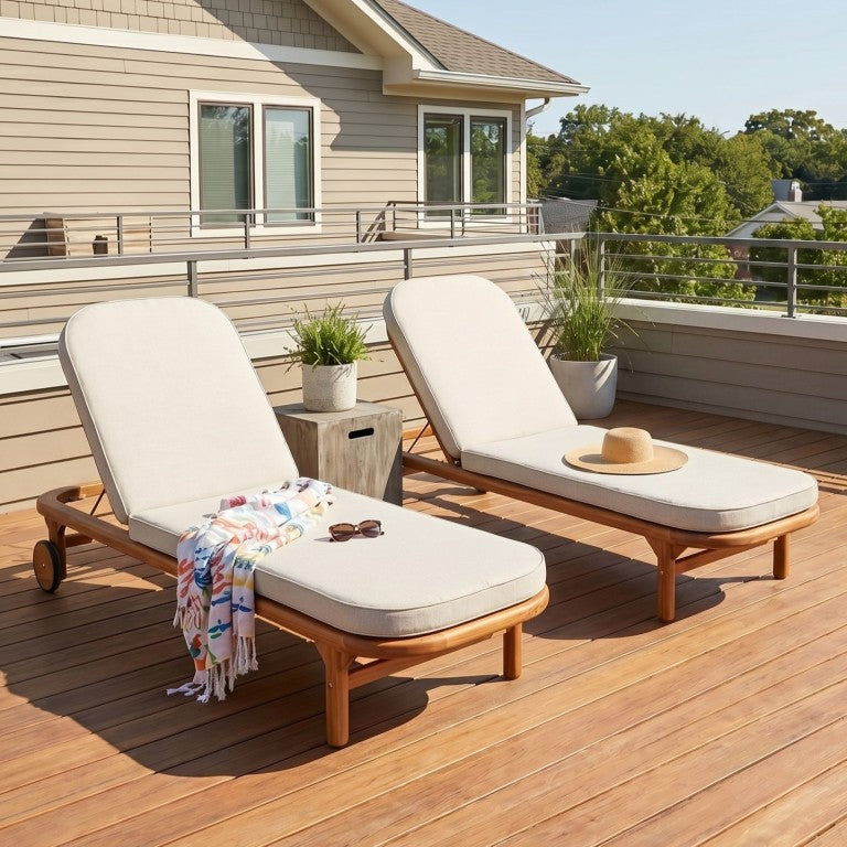 English Elm Serene Acacia Wood Outdoor Chaise Lounges Teak Finish Resort Style Set of 2 N775P419256T