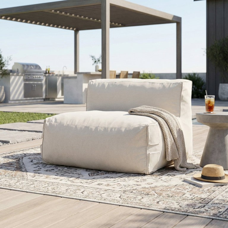 English Elm Nerissa Outdoor Modular Bean Bag Sofa with UV Resistant Olefin Cover for Patio Lounging Beige Armless N775P420908B