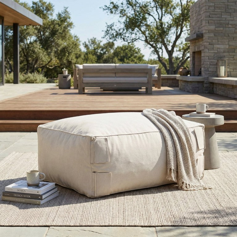 English Elm Nerissa Outdoor Modular Bean Bag Ottoman with UV-Resistant Olefin Cover for Patios Beige N775P420911B