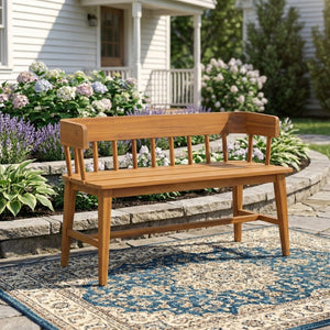 English Elm Bramley Solid Acacia Outdoor Bench with Slatted Back and Teak Finish for Patio N775P426364T