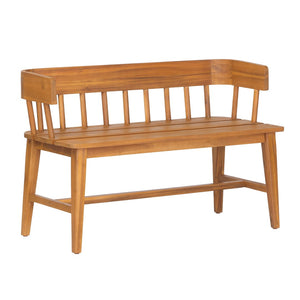English Elm Bramley Solid Acacia Outdoor Bench with Slatted Back and Teak Finish for Patio N775P426364T