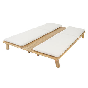 English Elm Tibbo Acacia Wood Outdoor Double Chaise Lounge with Built-In Side Table for Patios N775P439622G