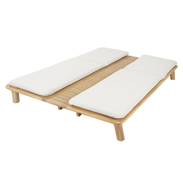 English Elm Tibbo Acacia Wood Outdoor Double Chaise Lounge with Built-In Side Table for Patios N775P439622G