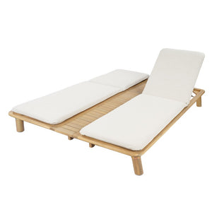 English Elm Tibbo Acacia Wood Outdoor Double Chaise Lounge with Built-In Side Table for Patios N775P439622G