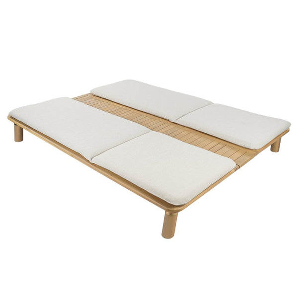 English Elm Tibbo Acacia Wood Outdoor Double Chaise Lounge with Built-In Side Table for Patios N775P439622G
