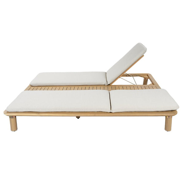 English Elm Tibbo Acacia Wood Outdoor Double Chaise Lounge with Built-In Side Table for Patios N775P439622G