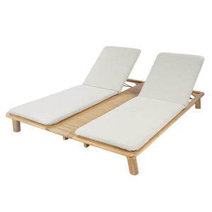 English Elm Tibbo Acacia Wood Outdoor Double Chaise Lounge with Built-In Side Table for Patios N775P439622G