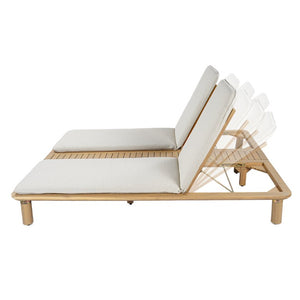 English Elm Tibbo Acacia Wood Outdoor Double Chaise Lounge with Built-In Side Table for Patios N775P439622G