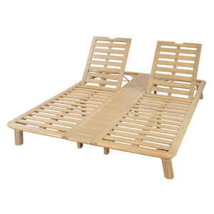 English Elm Tibbo Acacia Wood Outdoor Double Chaise Lounge with Built-In Side Table for Patios N775P439622G