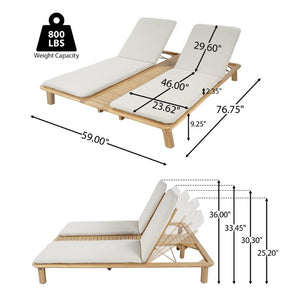 English Elm Tibbo Acacia Wood Outdoor Double Chaise Lounge with Built-In Side Table for Patios N775P439622G