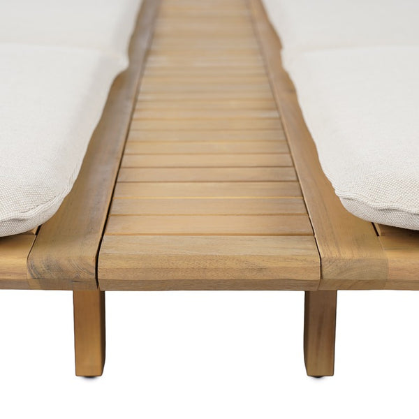 English Elm Tibbo Acacia Wood Outdoor Double Chaise Lounge with Built-In Side Table for Patios N775P439622G