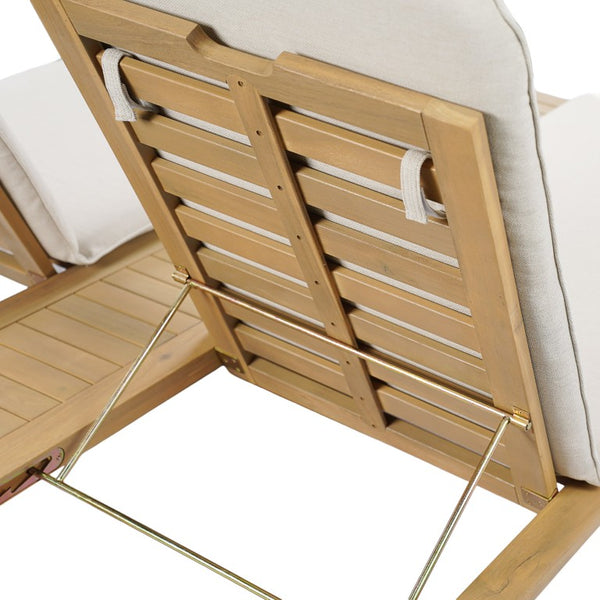 English Elm Tibbo Acacia Wood Outdoor Double Chaise Lounge with Built-In Side Table for Patios N775P439622G