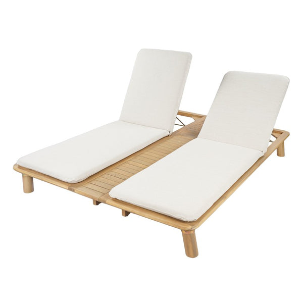 English Elm Tibbo Acacia Wood Outdoor Double Chaise Lounge with Built-In Side Table for Patios N775P439622G
