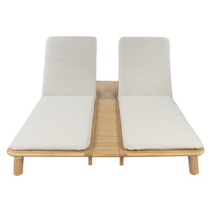 English Elm Tibbo Acacia Wood Outdoor Double Chaise Lounge with Built-In Side Table for Patios N775P439622G