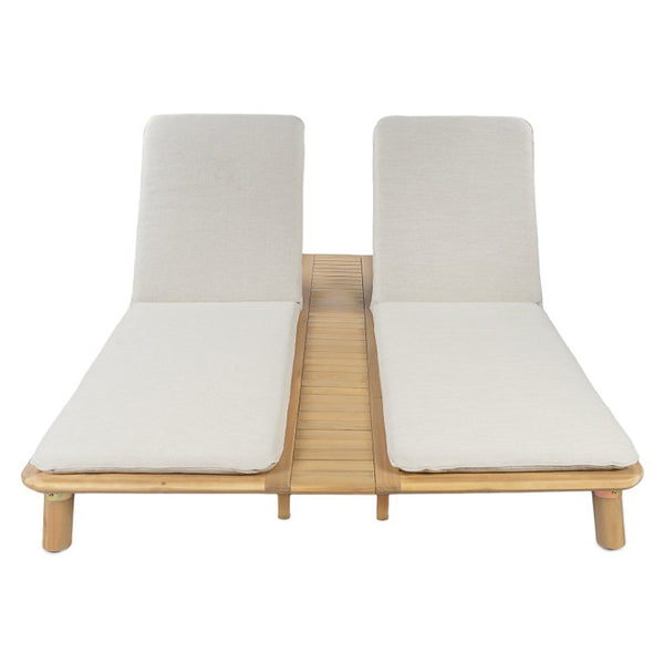 English Elm Tibbo Acacia Wood Outdoor Double Chaise Lounge with Built-In Side Table for Patios N775P439622G