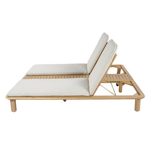 English Elm Tibbo Acacia Wood Outdoor Double Chaise Lounge with Built-In Side Table for Patios N775P439622G